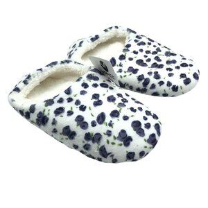 Womens Clog Slippers Fleece Soft Floral Slip On Soft Sole White Gray Size 6